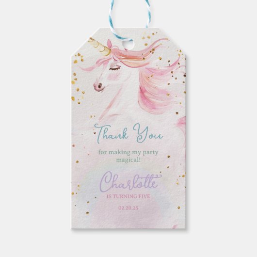 Modern Unicorn and Rainbow Pastel Birthday ギフトタグ (正面)