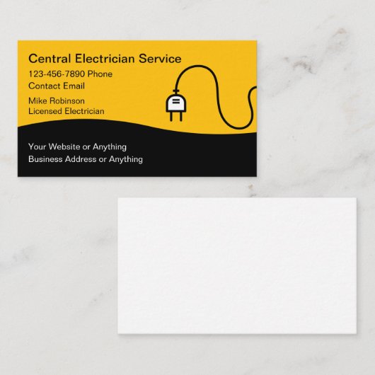 Modern Unique Electrician Business Cards 名刺 (正面/裏面)