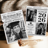 Modern Unique Fun Photo Newspaper Graduation 招待状