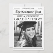 Modern Unique Fun Photo Newspaper Graduation 招待状 (正面)