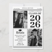 Modern Unique Fun Photo Newspaper Graduation 招待状 (裏面)