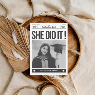 Modern unique funny photo newspaper graduation 案内状