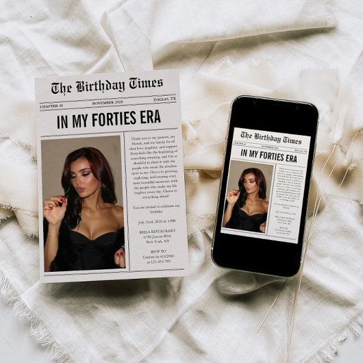 Modern Unique Photo Forty 40th Birthday 招待状