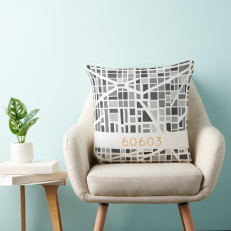 Modern Urban Map Grey White Architectural Zip Code クッション