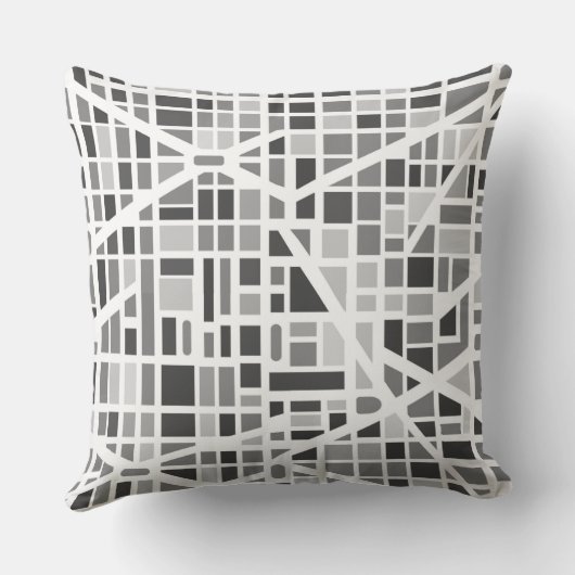 Modern Urban Map Grey White Architectural Zip Code クッション (裏面)