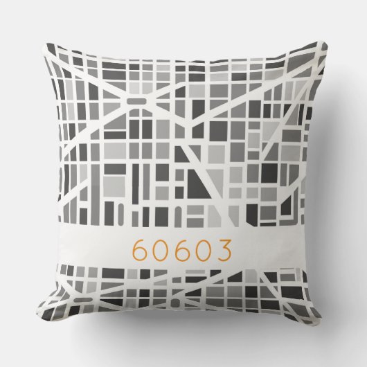 Modern Urban Map Grey White Architectural Zip Code クッション (正面)