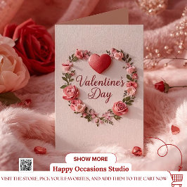 Modern Valentine’s Day Card – Red Heart & Flower 招待状