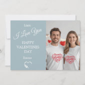 Modern Valentine’s Day Photo Card  Light Blue Gray サンキューカード (正面)