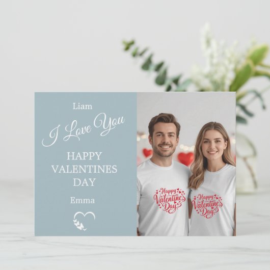 Modern Valentine’s Day Photo Card  Light Blue Gray サンキューカード (スタンド正面)