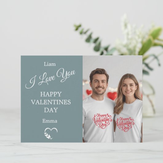 Modern Valentine’s Day Photo Card – Slate Gray サンキューカード (スタンド正面)