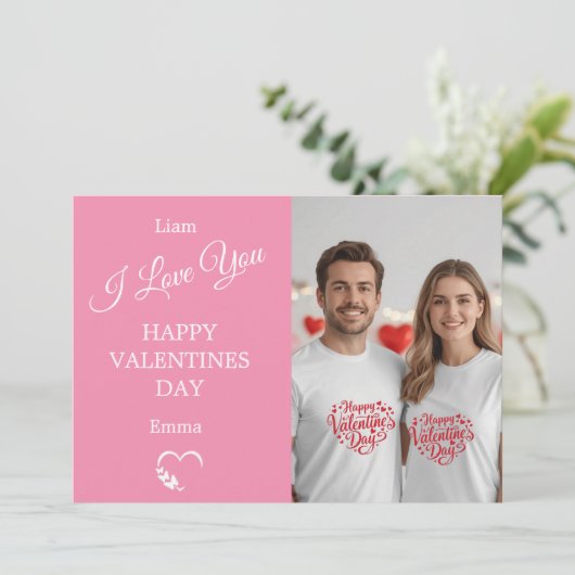 Modern Valentine’s Day Photo Card – Soft Coral サンキューカード (スタンド正面)