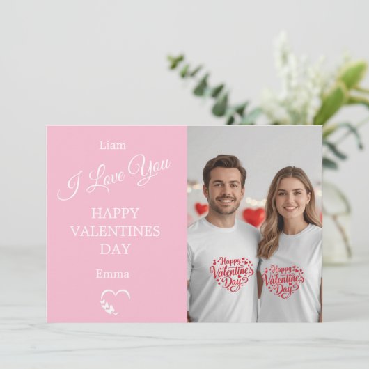Modern Valentine’s Day Photo Card – Soft Coral サンキューカード (スタンド正面)
