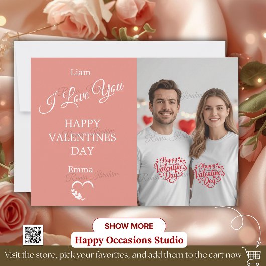 Modern Valentine’s Day Photo Card – Soft Coral サンキューカード