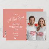 Modern Valentine’s Day Photo Card – Soft Coral サンキューカード (正面/裏面)