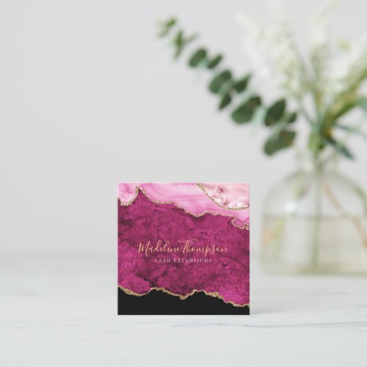 Modern Velvet Pink Marble Agate Geode スクエア名刺 (スタンド正面)