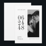 Modern Vertical Date Editorial Photo Wedding  セーブザデート<br><div class="desc">Tired of standard, boring save the dates? This vertical design mixes things up. It gives your card a chic, editorial look and is the absolute best way to show off your favorite picture. Instead of the usual horizontal text, it places your wedding date in a cool, modern vertical layout right...</div>