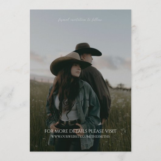 Modern Vertical Double-sided Photo Save The Date 招待状 (裏面)