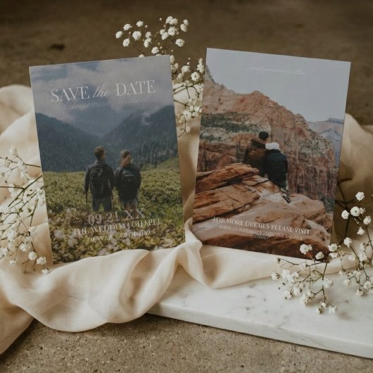 Modern Vertical Double-sided Photo Save The Date 招待状
