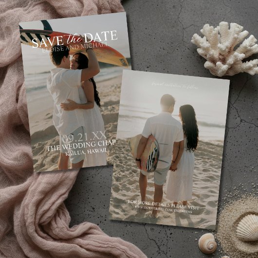 Modern Vertical Double-sided Photo Save The Date 招待状