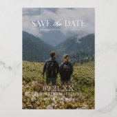 Modern Vertical Double-sided Photo Save The Date 箔招待状 (正面)