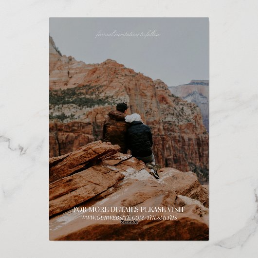 Modern Vertical Double-sided Photo Save The Date 箔招待状 (裏面)