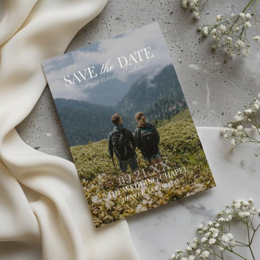 Modern Vertical Double-sided Photo Save The Date 箔招待状