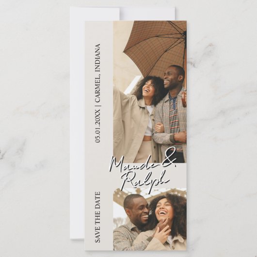 Modern Vertical Photo Strip Wedding Save the Date (正面)