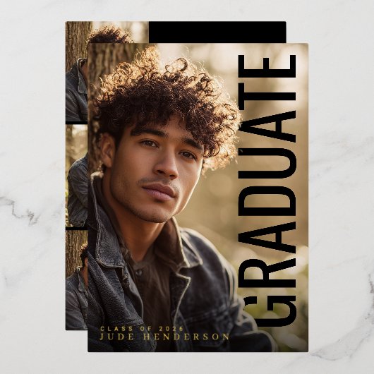 Modern Vertical PhotoPop Graduation Party 箔招待状 (正面/裏面)