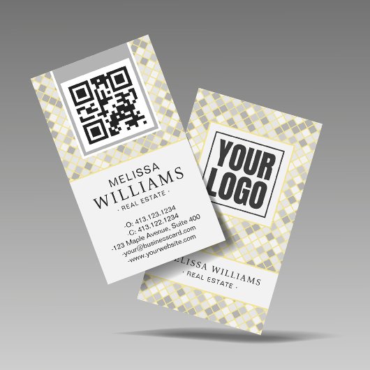 Modern Vertical Yellow & Gray Geometric  名刺