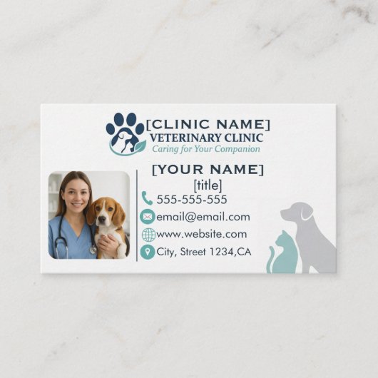 Modern Veterinary Clinic Photo Business Card  名刺 (正面)