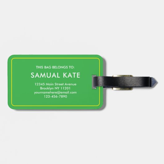 Modern Vibrant Green and Yellow Chevron Pattern ラゲッジタグ (裏面横)