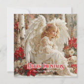 Modern Victorian angel red white gold chic greetin シーズンカード (正面)