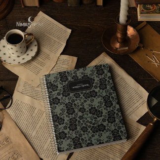 Modern Victorian Black Lace Sage Green Journal ノートブック