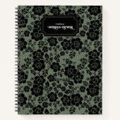 Modern Victorian Black Lace Sage Green Journal ノートブック (正面)