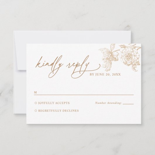 Modern Victorian Gold Floral Wedding RSVP Card (正面)