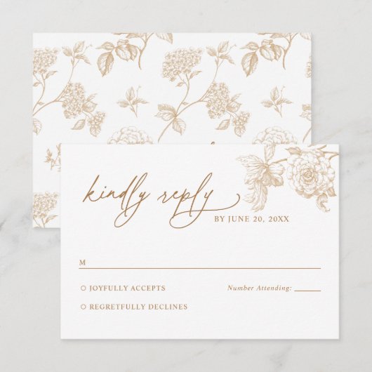 Modern Victorian Gold Floral Wedding RSVP Card (正面/裏面)