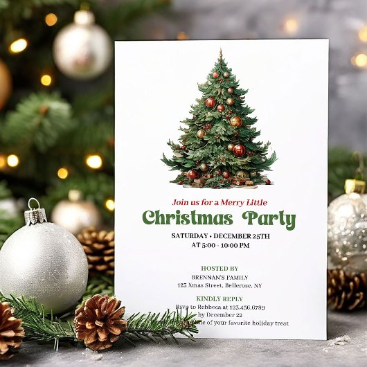 Modern Vintage Christmas Tree Party Card 招待状