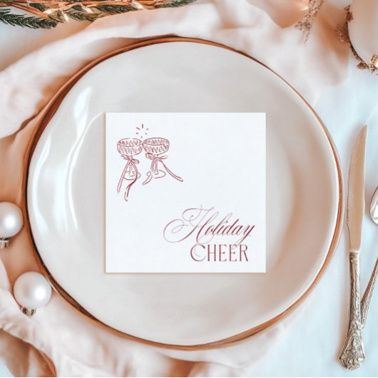 Modern Vintage Red Christmas Holiday Party 縁ありカクテルナプキン