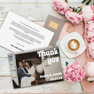 Modern Vintage Retro Bold Typography Photo Wedding サンキューカード