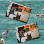 Modern Vintage Retro Bold Typography Photo Wedding マグネット招待状<br><div class="desc">Modern Vintage Retro Bold Typography Photo Wedding Save the Date Magnetic Invitation. Fun,  nostalgic,  vintage style photo wedding save the date. Perfect for unique,  fun,  and quirky couples planning a simple wedding or forest wedding. Bold retro font typography.  Custom inquires: info@pgcodesigns.com</div>