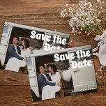 Modern Vintage Retro Bold Typography Photo Wedding マグネット招待状<br><div class="desc">Modern Vintage Retro Bold Typography Photo Wedding Save the Date Magnetic Invitation. Fun,  nostalgic,  vintage style photo wedding save the date. Perfect for unique,  fun,  and quirky couples planning a simple wedding or forest wedding. Bold retro font typography.  Custom inquires: info@pgcodesigns.com</div>