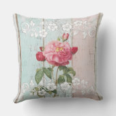 Modern vintage rustic wood Pink flowers Trendy クッション (裏面)