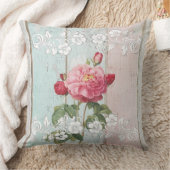 Modern vintage rustic wood Pink flowers Trendy クッション (ブランケット)