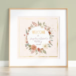 Modern Vintage Style Floral Watercolor Wedding 箔ポスター<br><div class="desc">A beautiful Wedding Welcome Sign that is personalized with the couple's names, event and date. A soft fall, autumn color theme with botanical leaf foliage and flowers in a BOHO style wreath was elegantly painted in watercolor with real gold foil accents by internationally licensed artist and designer, Audrey Jeanne Roberts....</div>