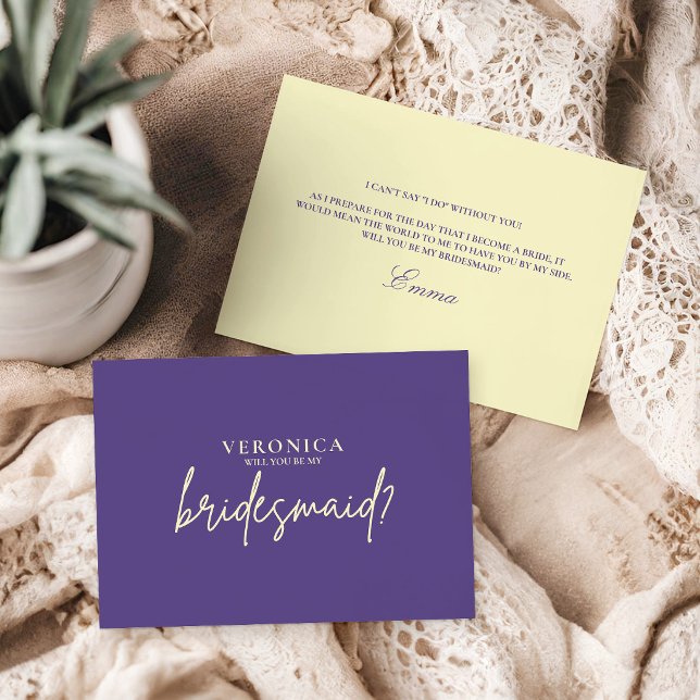 Modern Violet Yellow Bridesmaid Proposal Card (クリエイターアップロード済み)