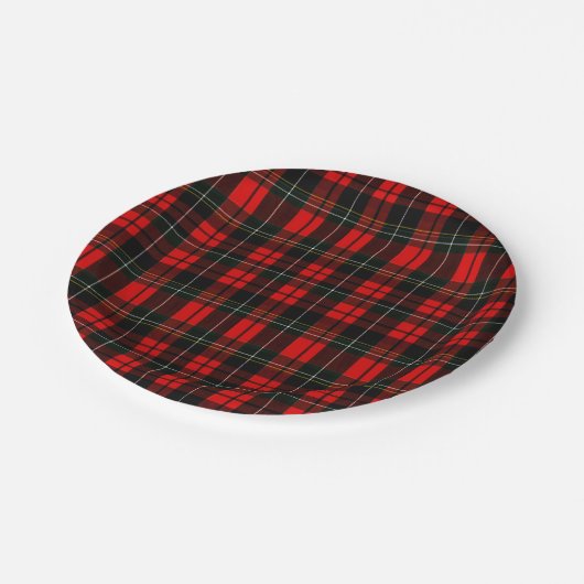 Modern Wallace Red Scottish Tartan Plaid Pattern ペーパープレート (アングル)