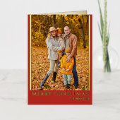 Modern Warm Family Photo Red Gold Merry Christmas 箔グリーティングカード (正面)