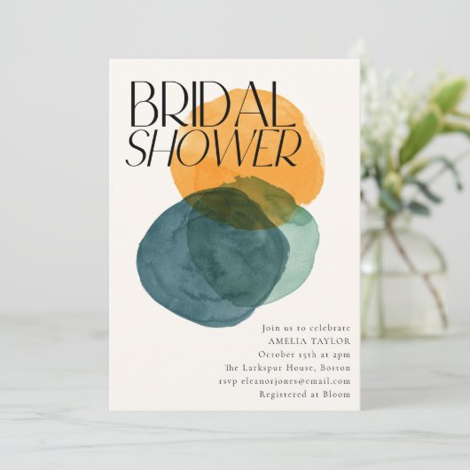Modern Watercolor Abstract Circles Bridal Shower  招待状 (スタンド正面)