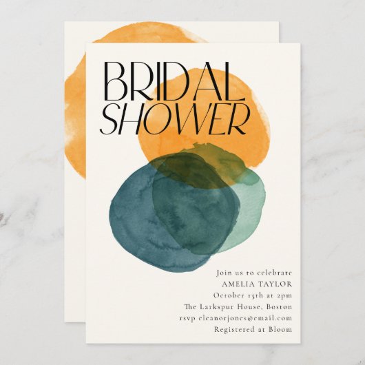 Modern Watercolor Abstract Circles Bridal Shower  招待状 (正面/裏面)
