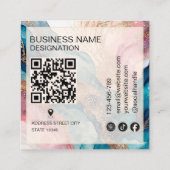 Modern Watercolor and Gold Foil  monogram Qr Code スクエア名刺 (裏面)
